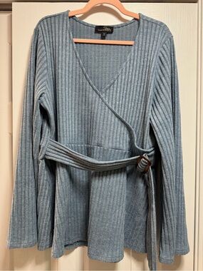 Suzanne Betro Ribbed Knit Top in Light Blue